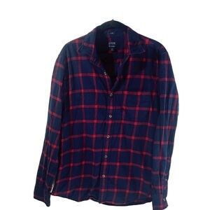 J. Crew Woman's Navy and Red Plaid Button Down Shirt Slim Fit Medium